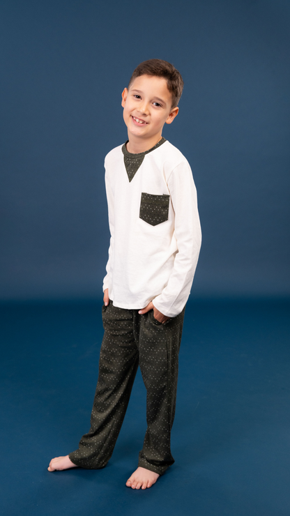 Pijama Erick 2 piezas , blusa  manga larga  , y pantalón con bolsas 