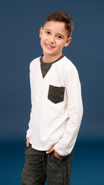 Pijama Erick 2 piezas , blusa  manga larga  , y pantalón con bolsas 