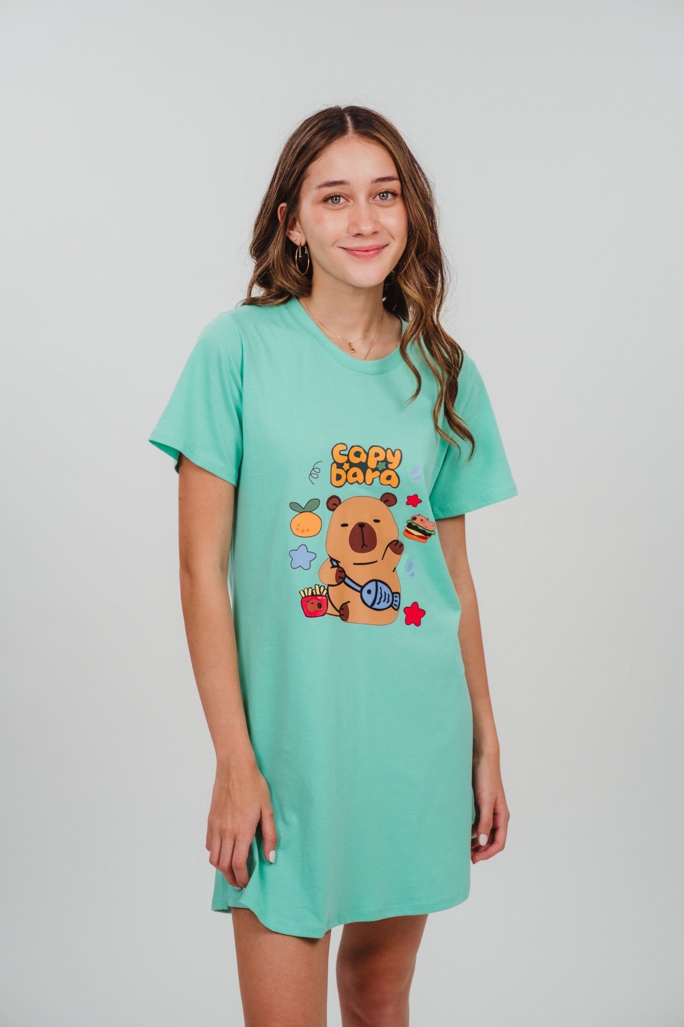 Camisón Capibara tipo Playera Serigrafia Woostock elaborado en Algodón 100% tipo tshirt 