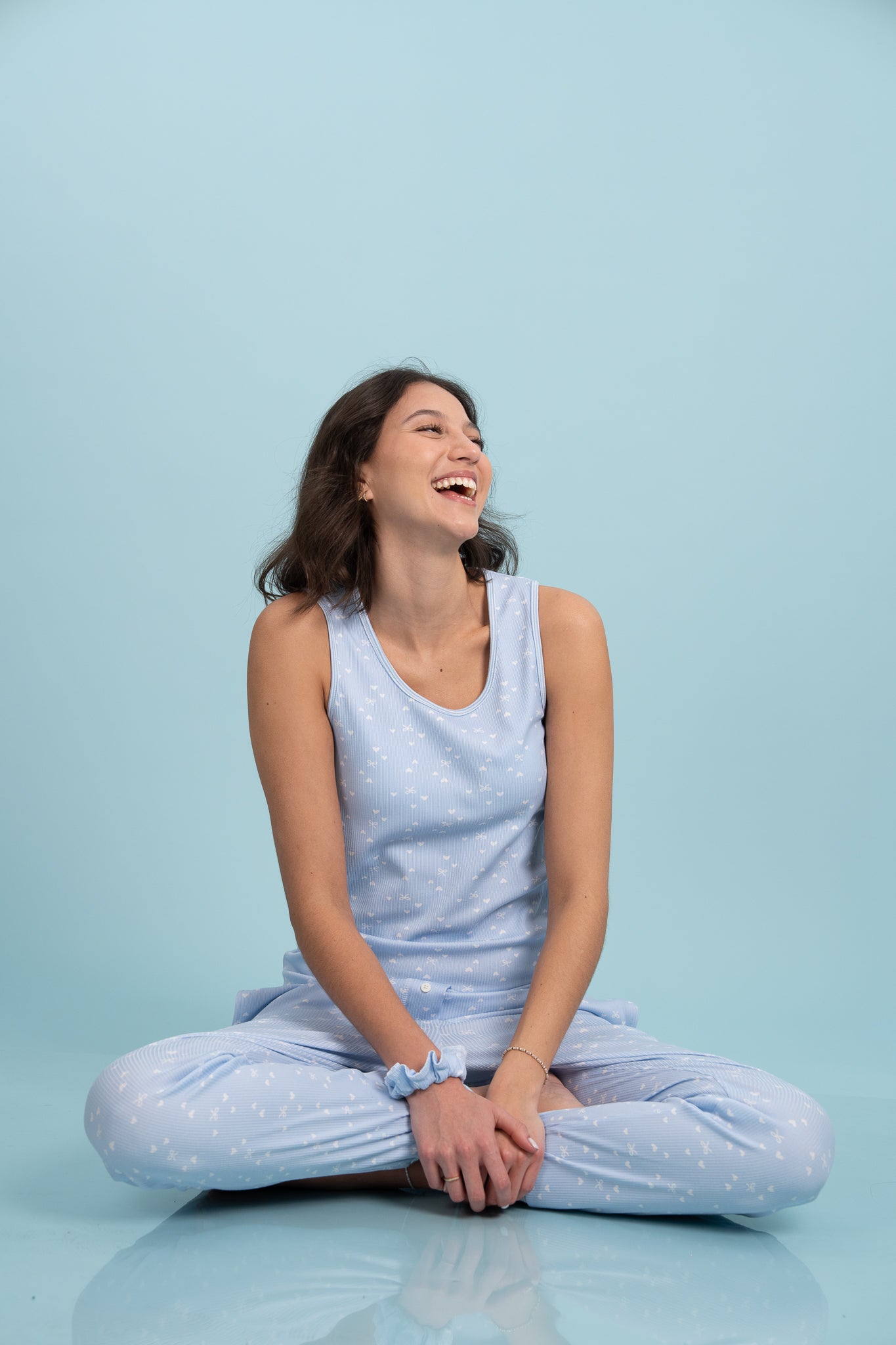 Pijama Clasica Heart Blue Manga corta y pantalon