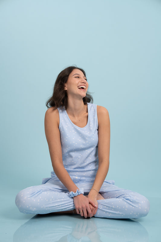 Pijama Clasica Heart Blue Manga corta y pantalon