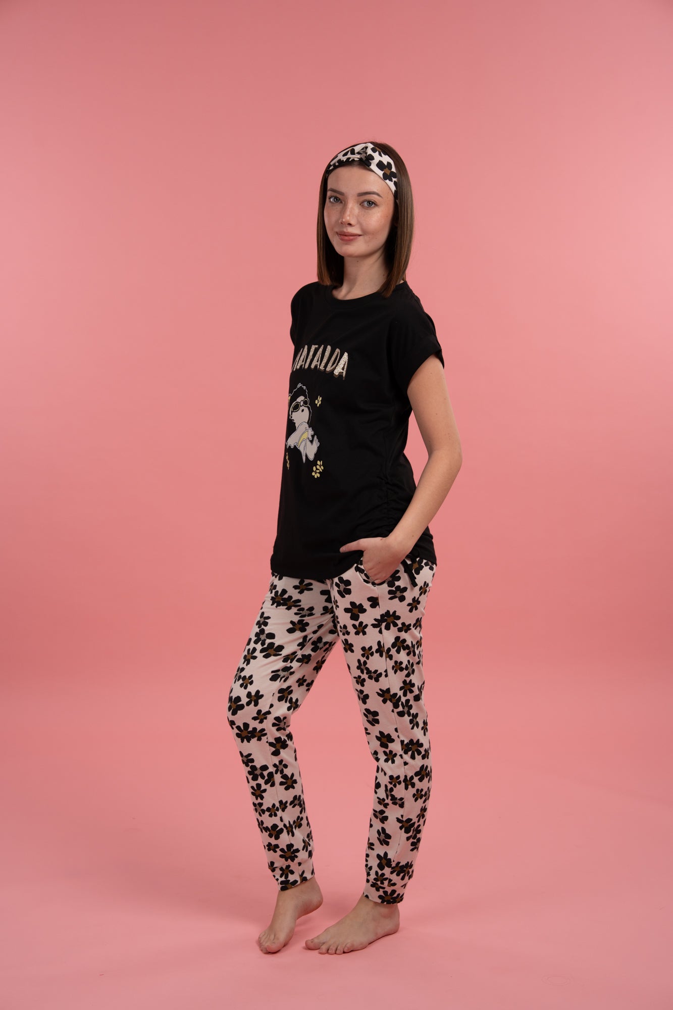 Pijama  Mafalda Margarita 2 piezas , blusa  manga corta  y pantalón con bolsas 