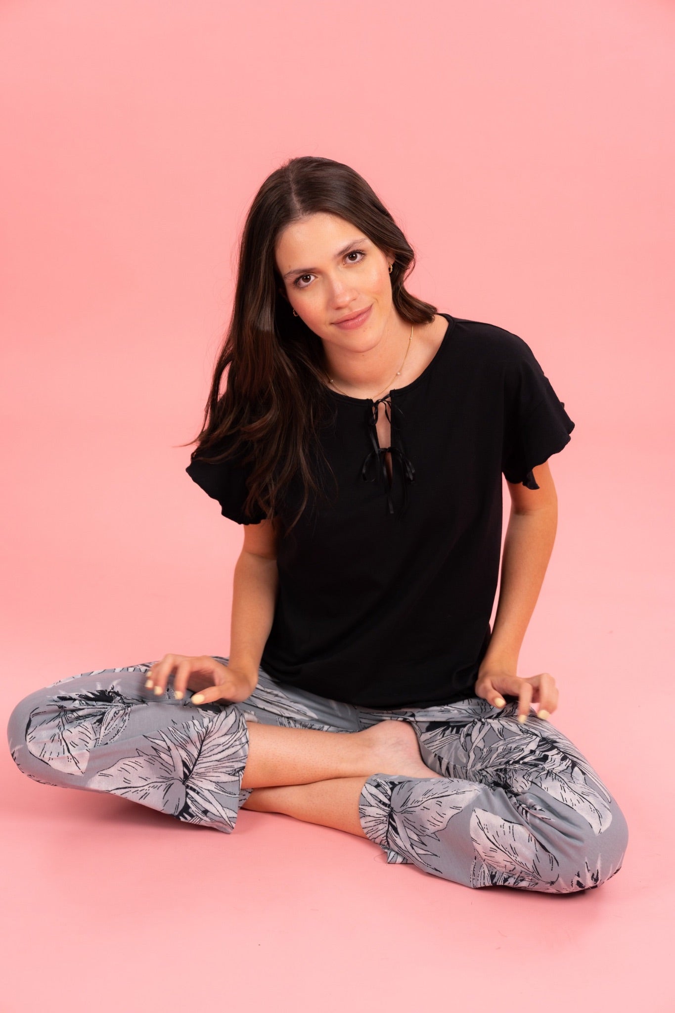 Pijama Clásica Camila 2 piezas , blusa  manga corta  , y pantalón con bolsas 