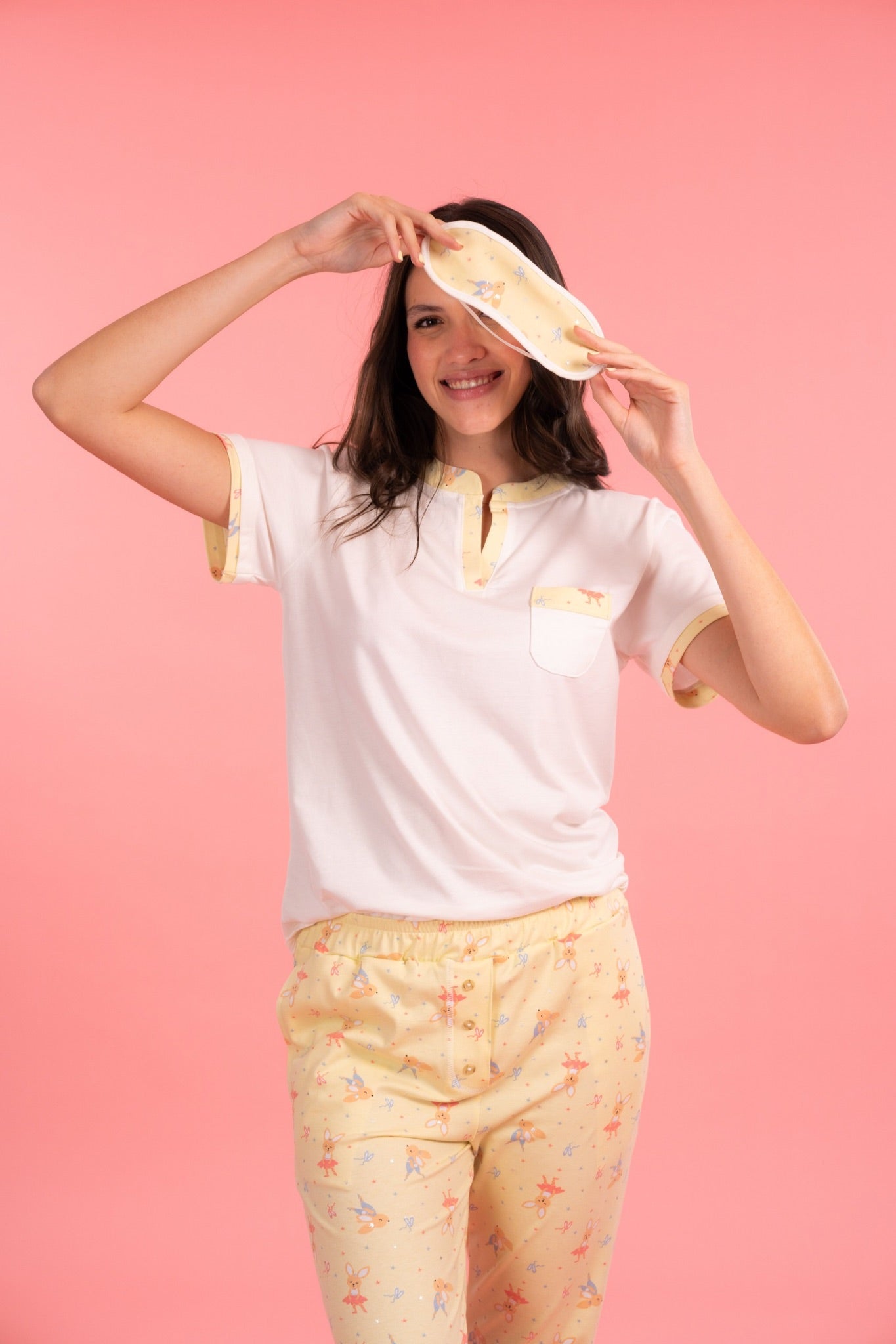 Pijama Rabbit 2 piezas , blusa  manga corta  , y pantalón con bolsas 