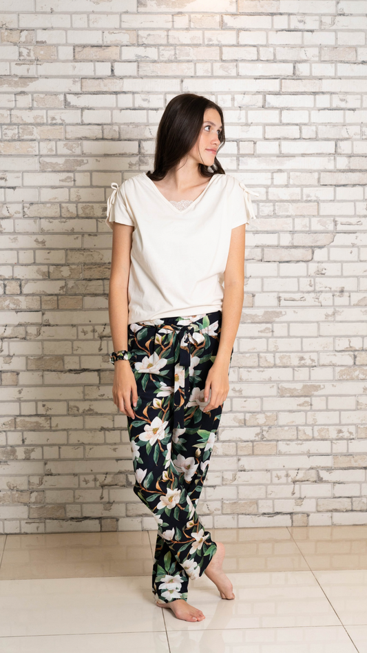 Pijama clásica Boutique 2 piezas , blusa  manga corta  , y pantalón con bolsas 