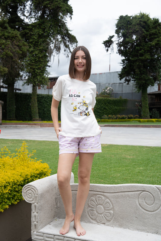 Pijama Cute Bee Snoopy 2 piezas , blusa  manga corta  y short con bolsas 