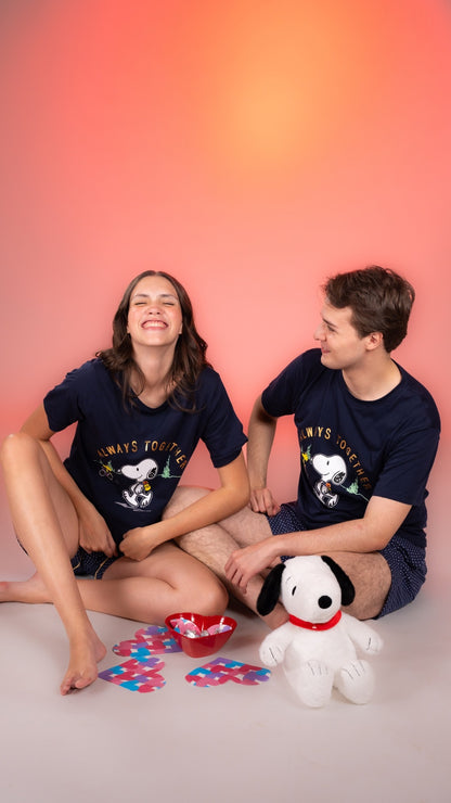 Pijama Clásica Puntitos Snoopy Short Hombre en negro