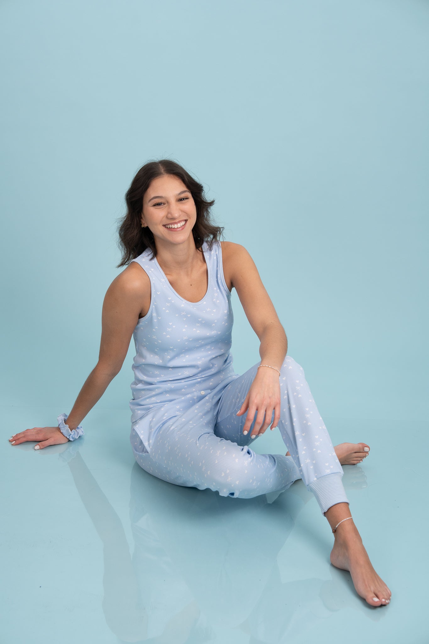 Pijama Clasica Heart Blue Manga corta y pantalon