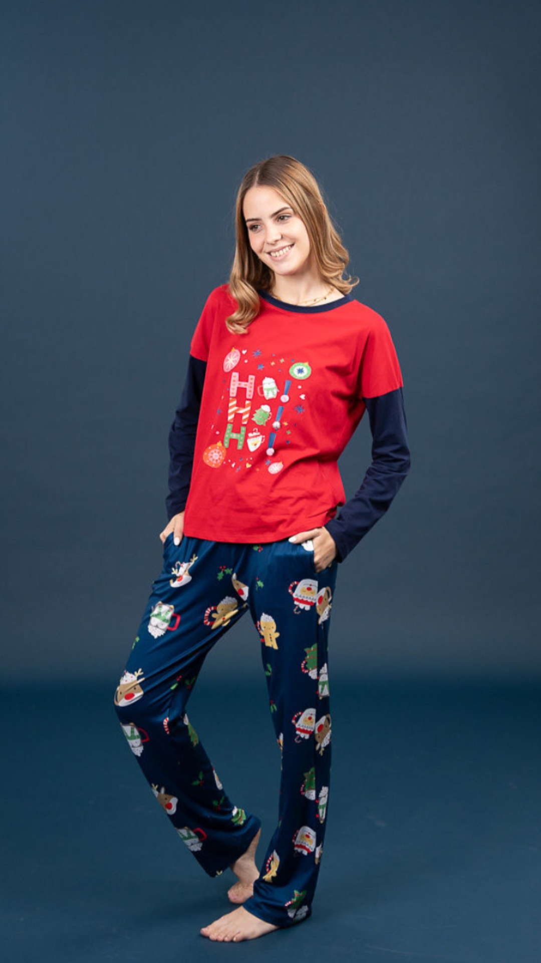 Pijama HoHo 2 piezas , blusa  manga larga  , y pantalón con bolsas 