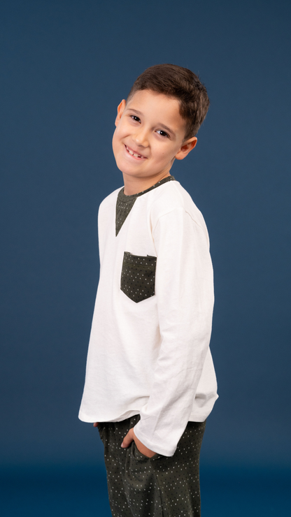 Pijama Erick 2 piezas , blusa  manga larga  , y pantalón con bolsas 