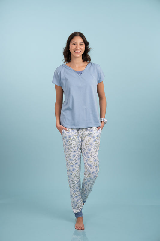 Pijama Clasica Blue Ligth  Manga corta y pantalon