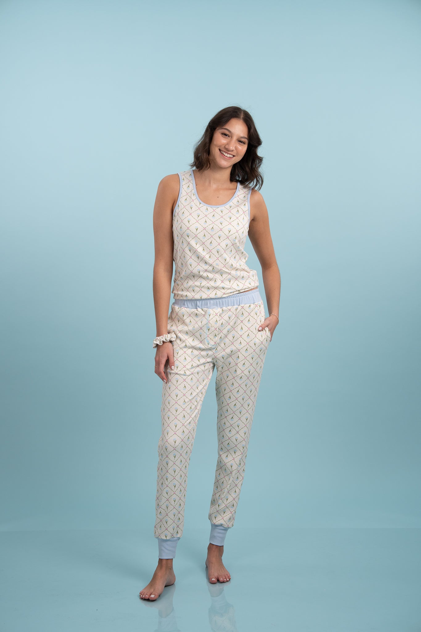 Pijama Clasica Floral Bow Manga corta y pantalon