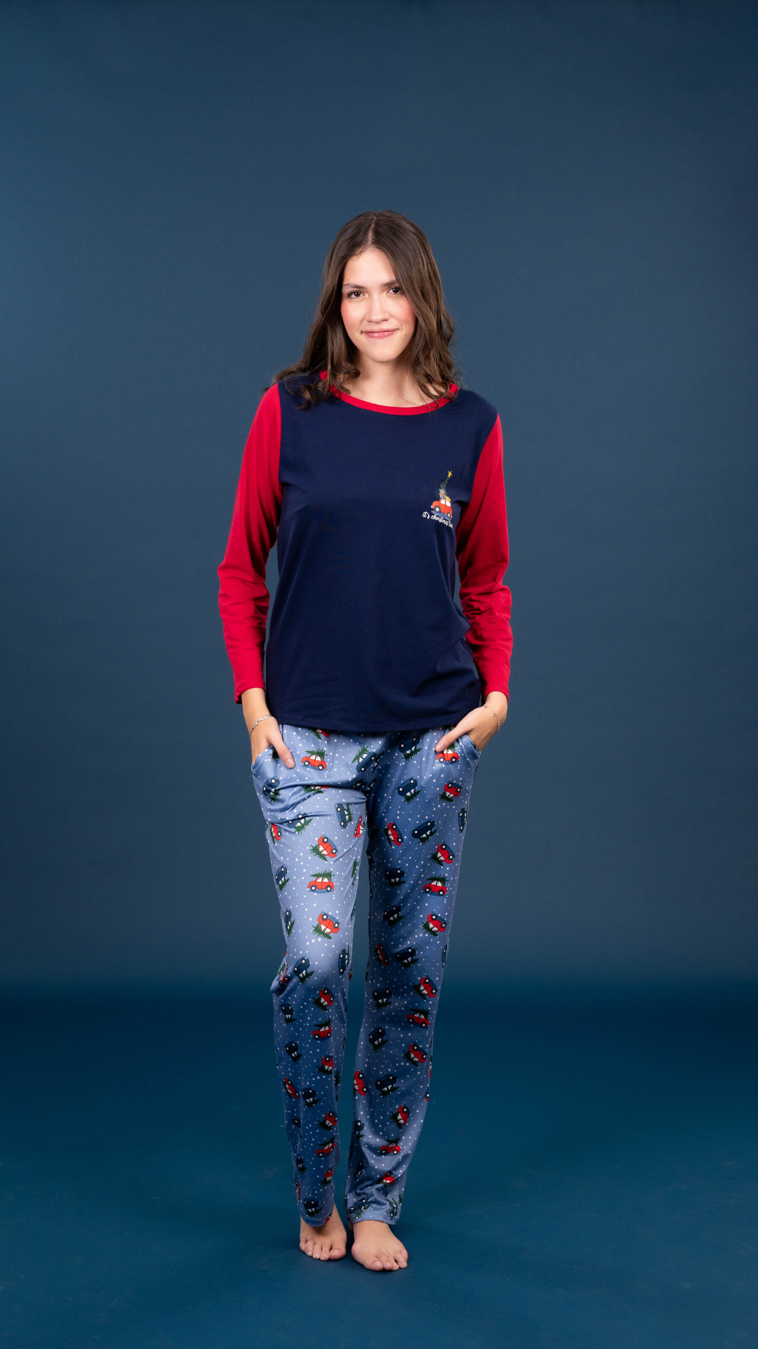Pijama Buggie 2 piezas , blusa  manga larga  , y pantalón con bolsas 