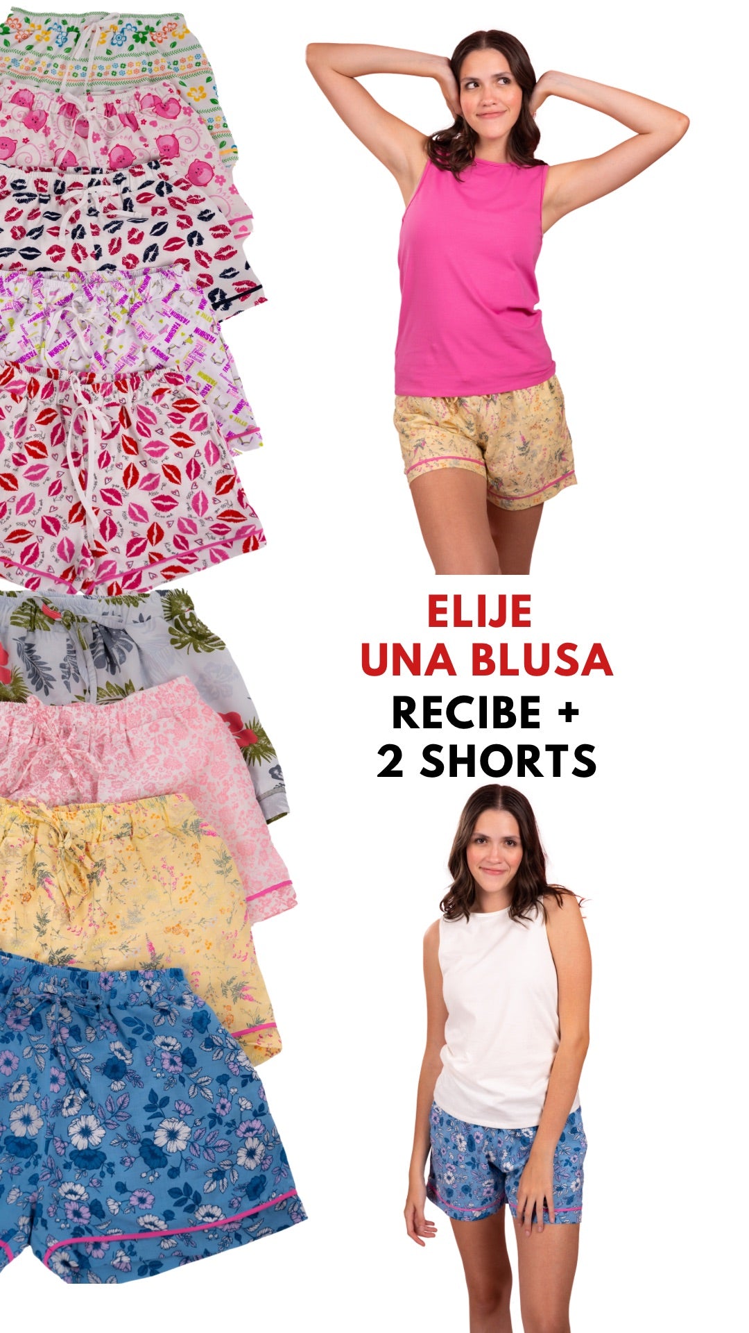 3 pack Love 3 piezas , blusa  manga corta ( eliges color )  , y 2 short con bolsas recibes variado