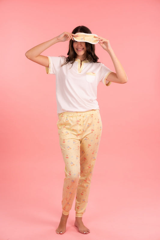 Pijama Rabbit 2 piezas , blusa  manga corta  , y pantalón con bolsas 
