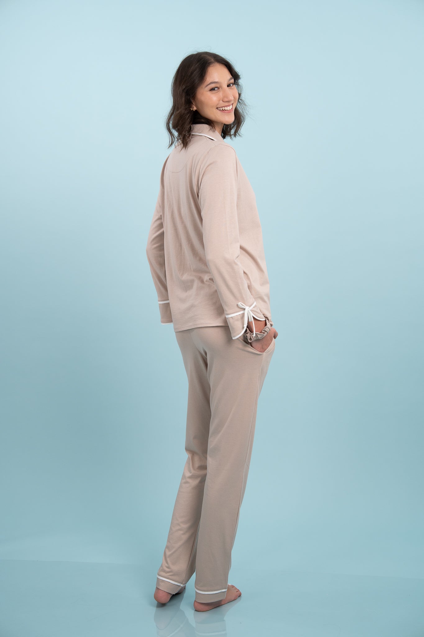 Pijama Camisera Bow Cocoa Manga larga y pantalon