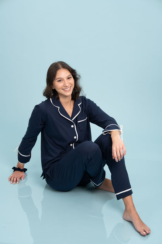 Pijama Camisera Bow Blue Manga larga y pantalon