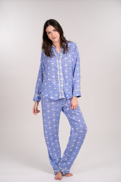 Pijama Camisera  Dove Blusa de botones Manga larga  y pantalón