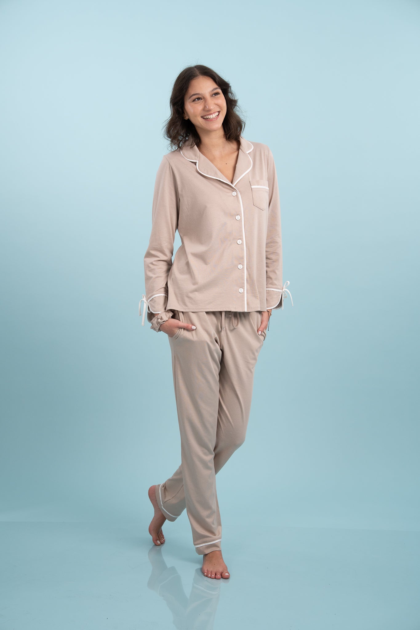 Pijama Camisera Bow Cocoa Manga larga y pantalon