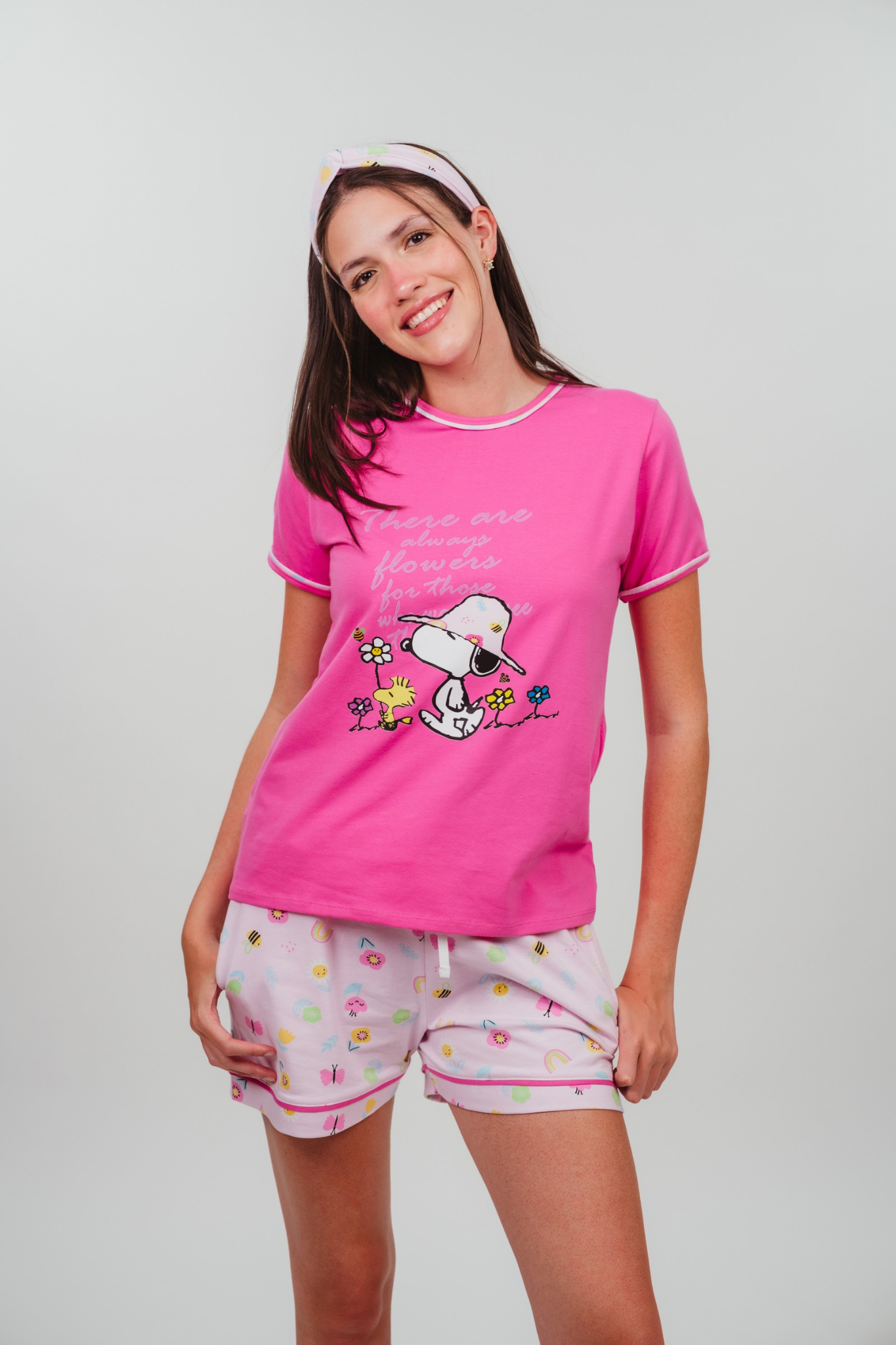 Pijama Gardens Snoopy 2 piezas , blusa  sin mangas  , y short con bolsas 