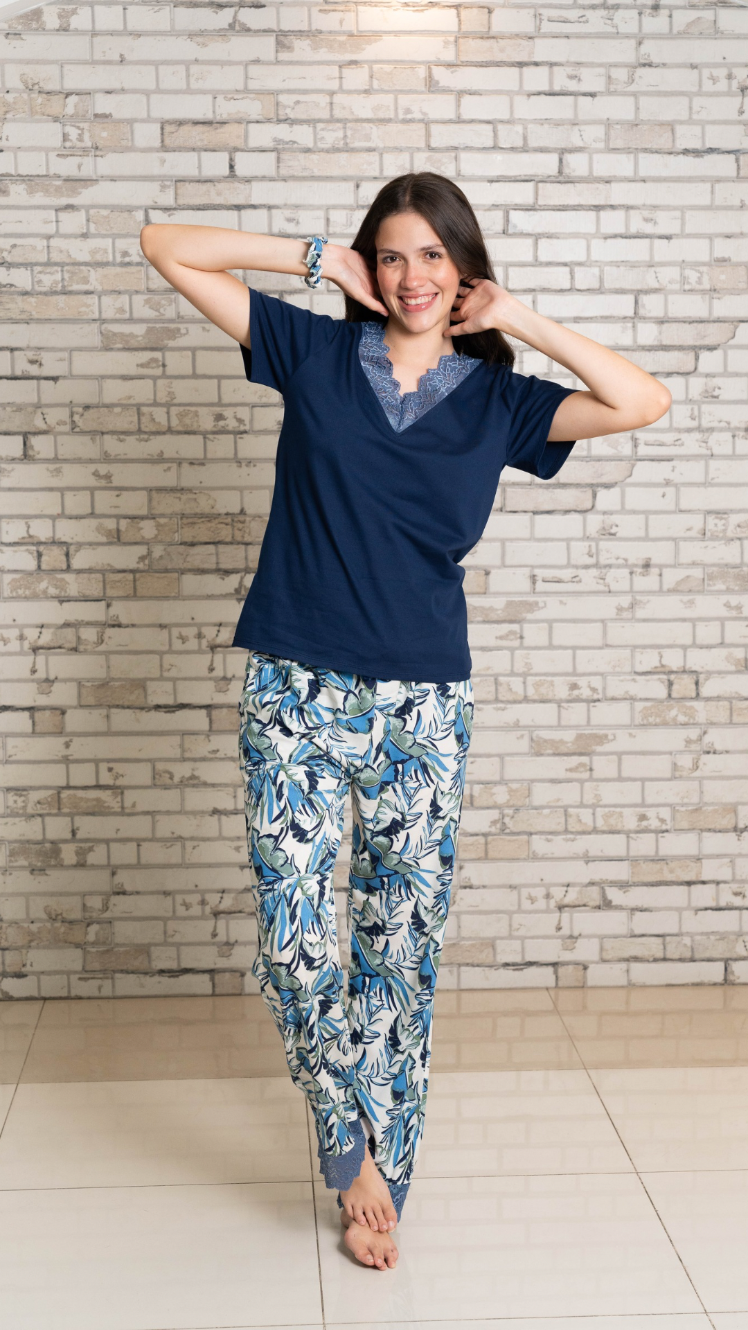 Pijama Clásica Zafiro 2 piezas , blusa  manga corta  , y pantalón con bolsas 