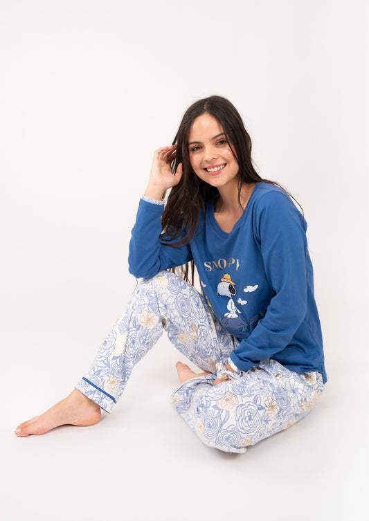 Pijama Fishing Snoopy Blusa manga larga  de pantalón