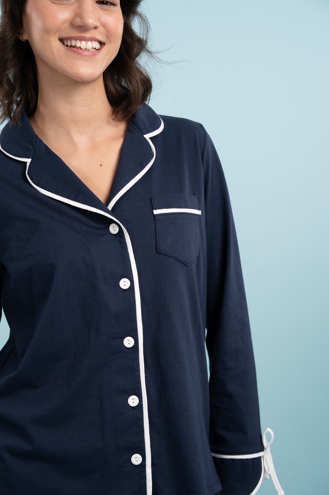 Pijama Camisera Bow Blue Manga larga y pantalon