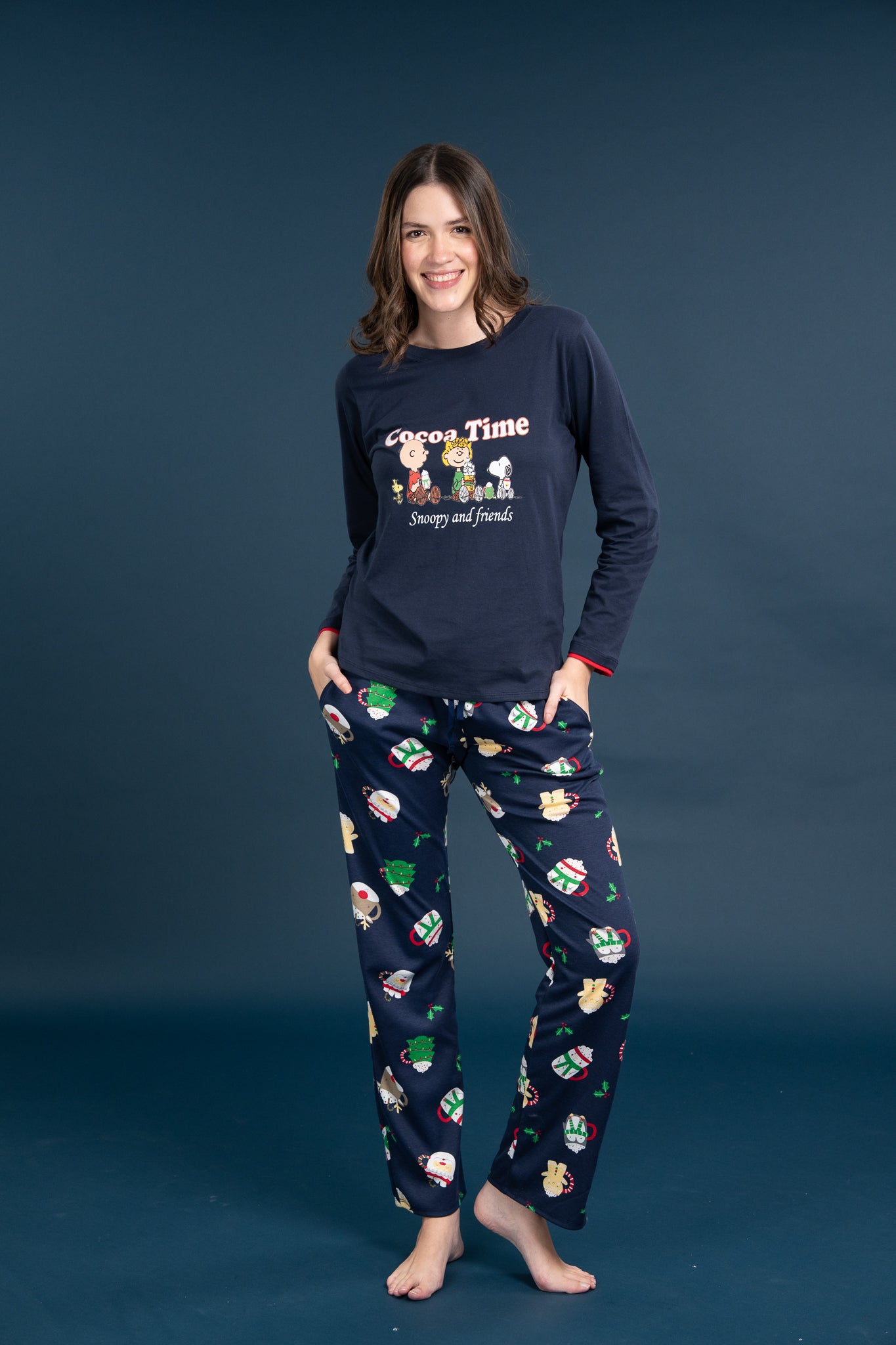 Pijama Clasica Cocoa Time Snoopy Manga larga y pantalon