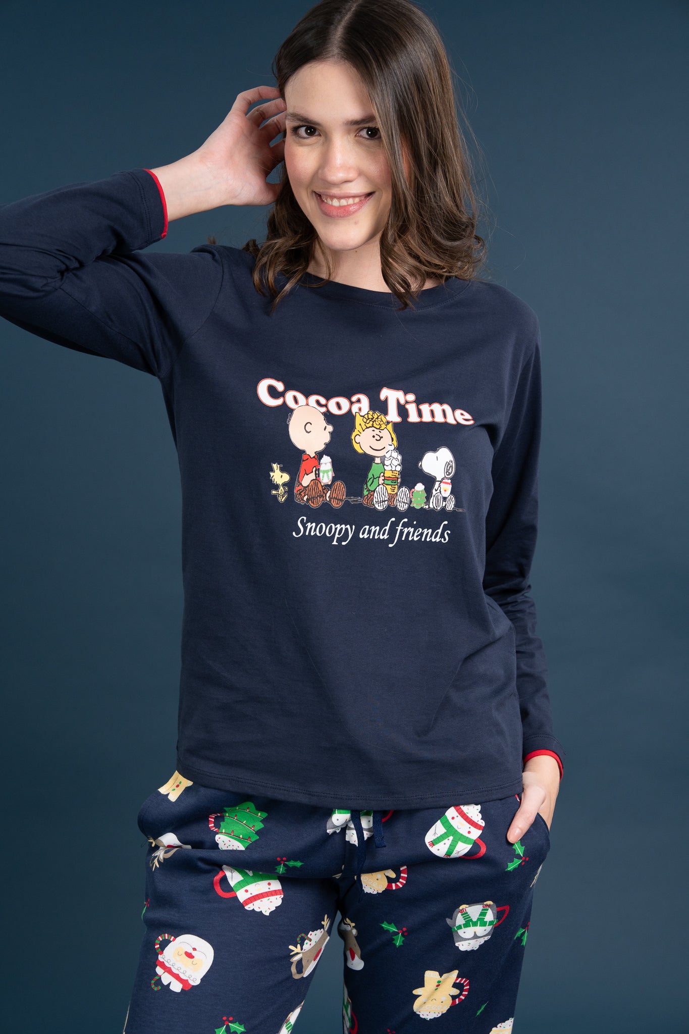 Pijama Clasica Cocoa Time Snoopy Manga larga y pantalon