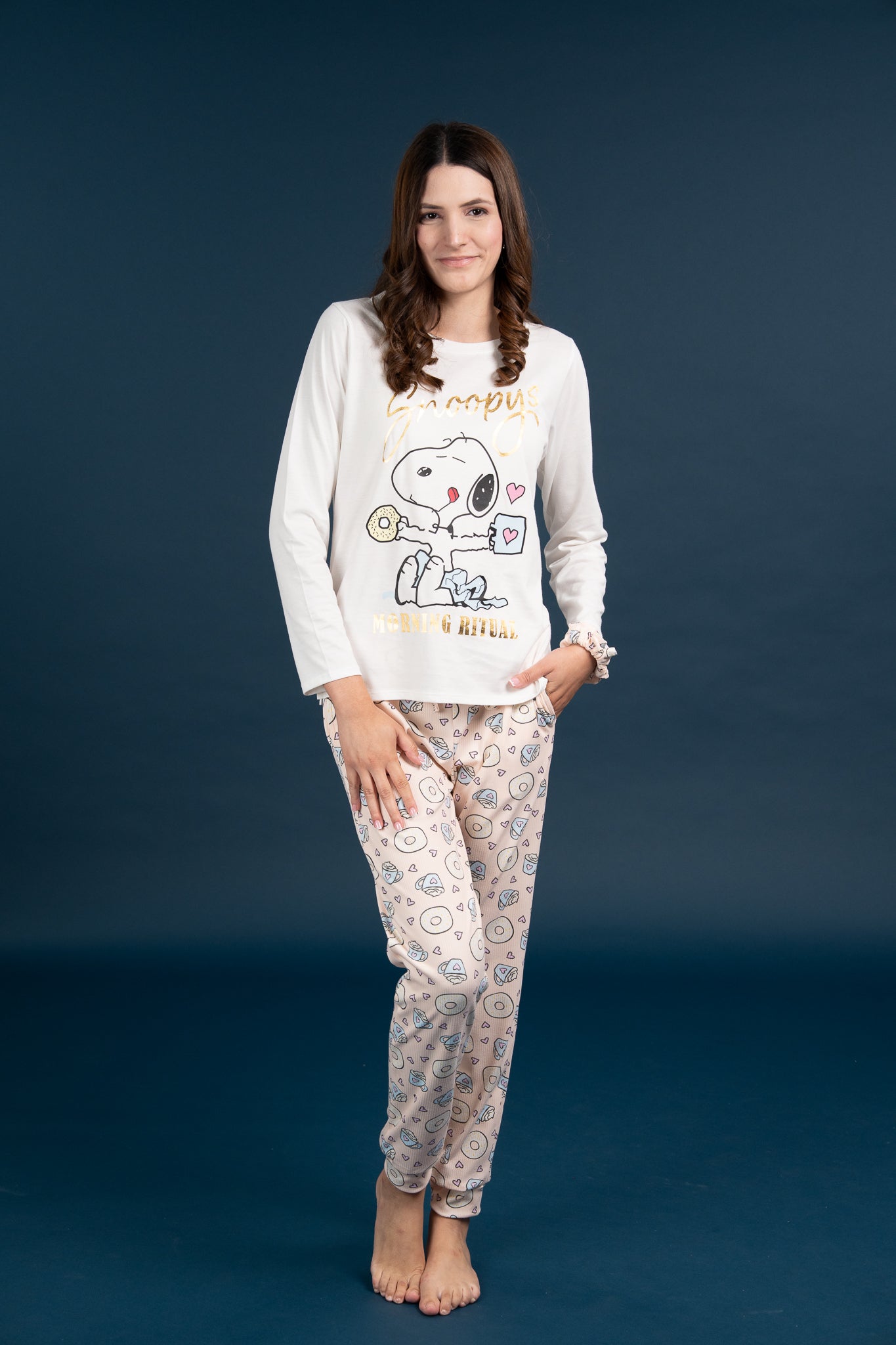 Pijama Clasica Morning Snoopy Manga larga y pantalon