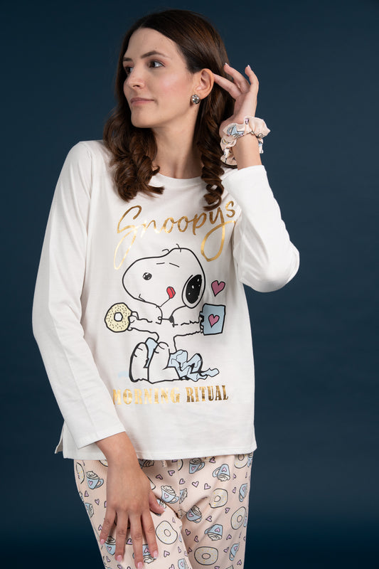 Pijama Clasica Morning Snoopy Manga larga y pantalon