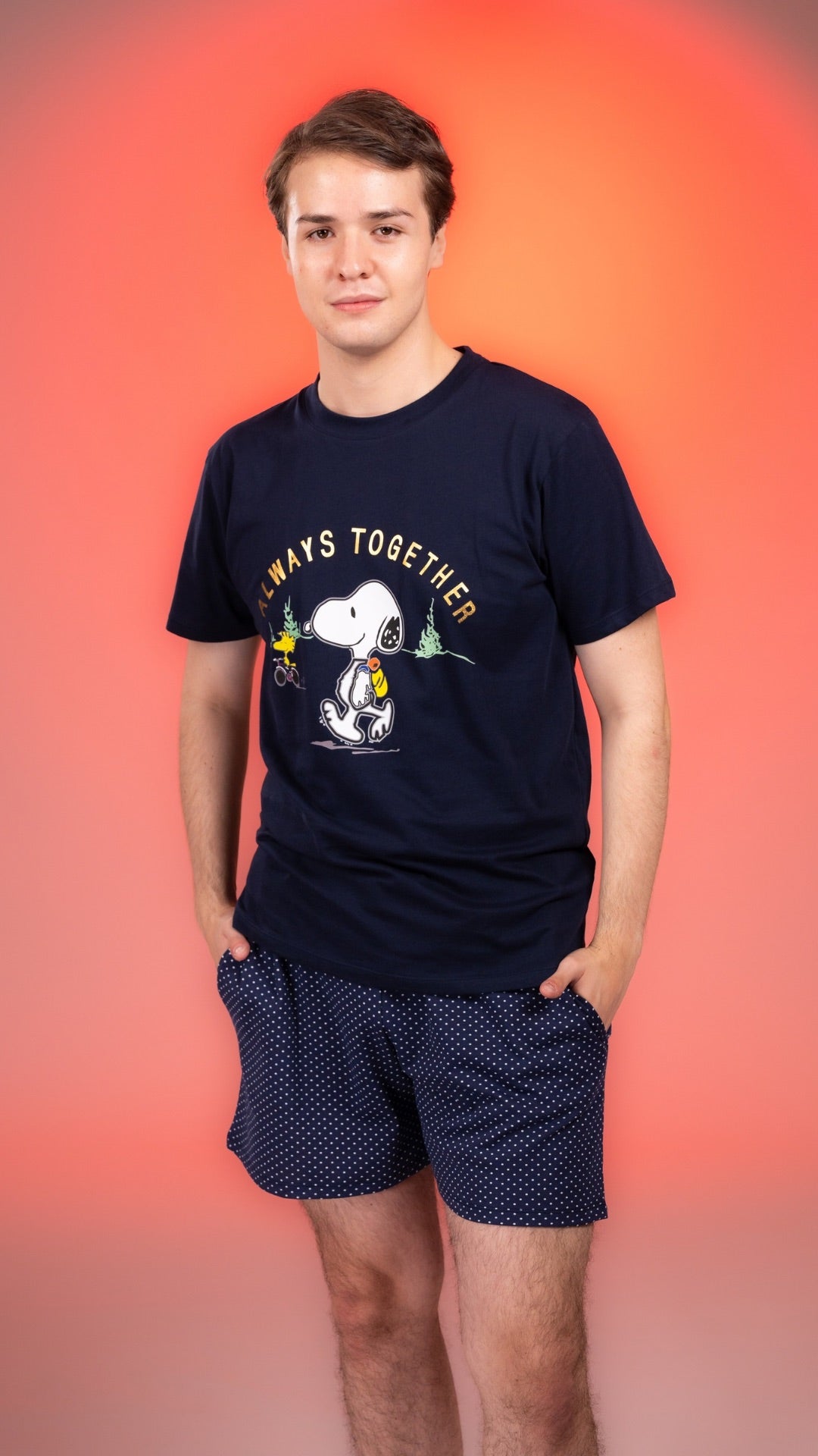 Pijama Clásica Puntitos Snoopy Short Hombre