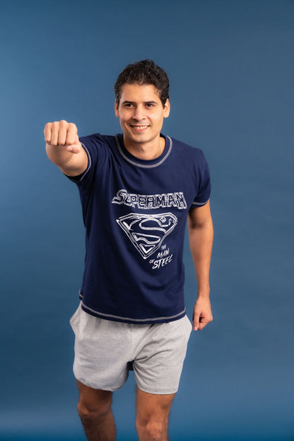 Pijama Superman 2 piezas , camisa  manga corta  , y short con bolsas