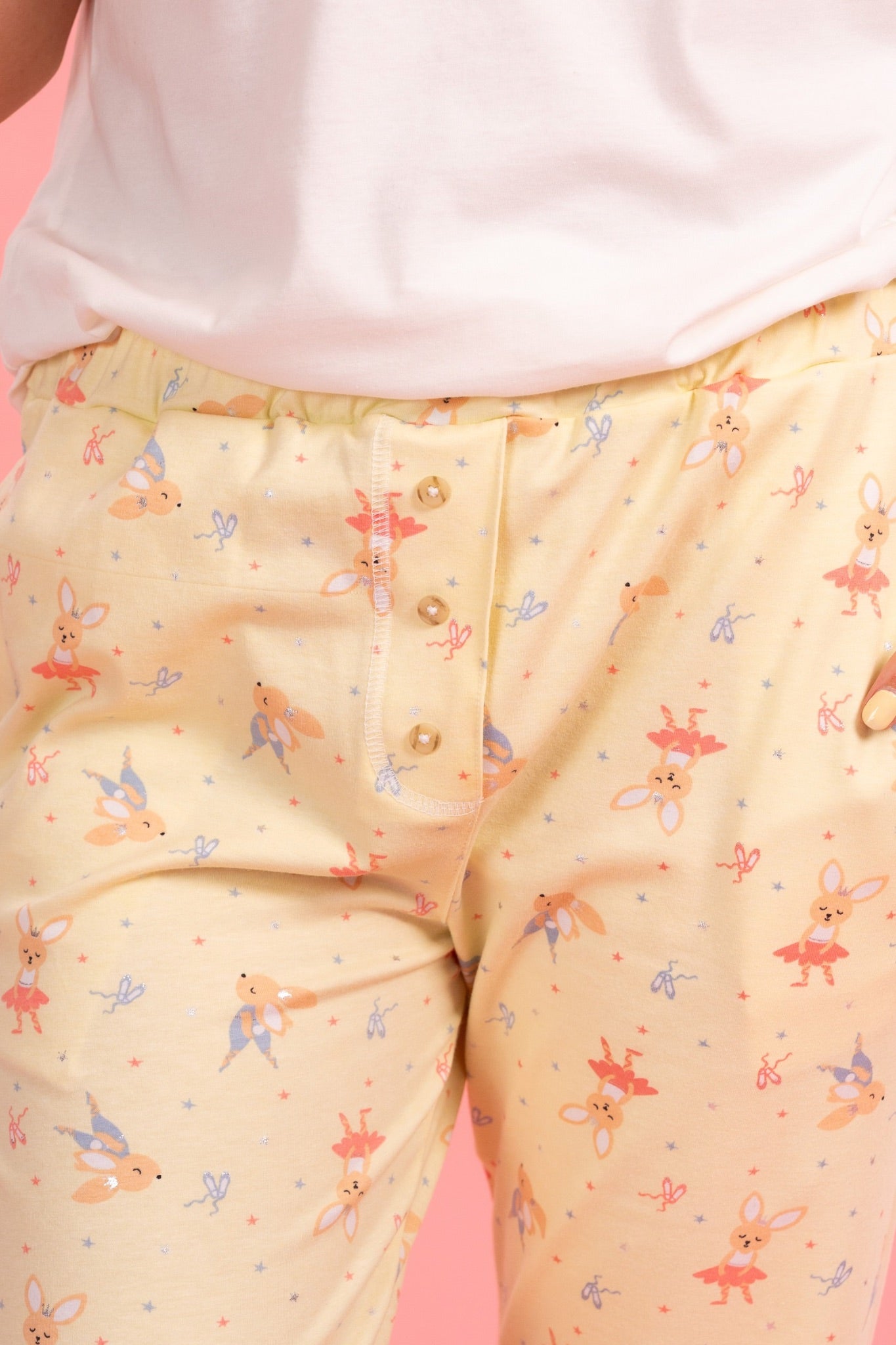 Pijama Rabbit 2 piezas , blusa  manga corta  , y pantalón con bolsas 