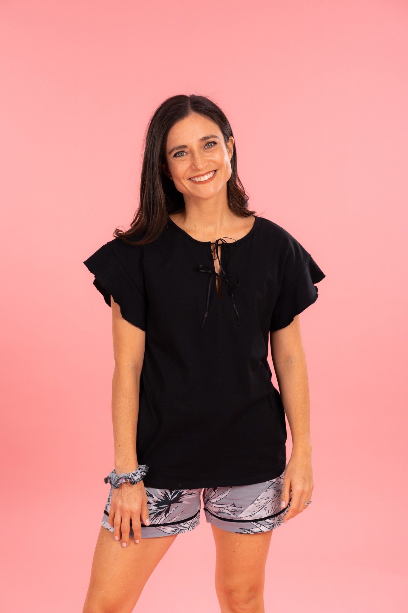 Pijama Clásica Camila 2 piezas , blusa  manga corta  , y short con bolsas 