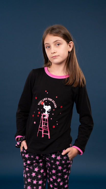 Pijama Star Snoopy 2 piezas , blusa  manga larga   , y pantalón con bolsas 