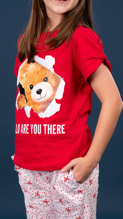 Pijama Teddy 2 piezas , blusa  manga corta  , y pantalón con bolsas 