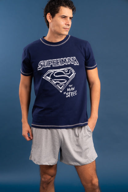 Pijama Superman 2 piezas , camisa  manga corta  , y short con bolsas