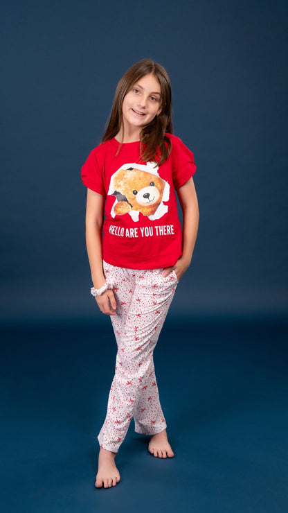 Pijama Teddy 2 piezas , blusa  manga corta  , y pantalón con bolsas 