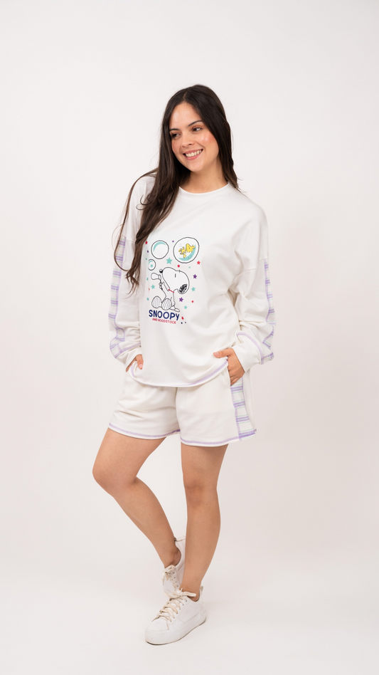 Set bubble snoopy de sudadera y Pantalon con bolsas,

Elaborado en Algodon spandex