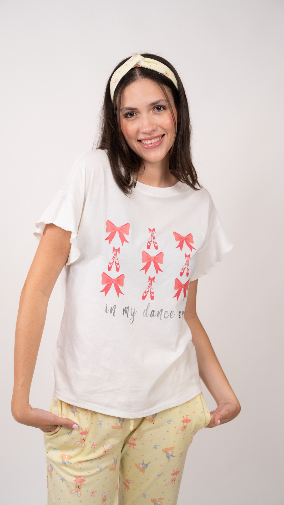 Pijama Clásica Ballet 2 piezas , blusa  manga corta  , y pantalón con bolsas 