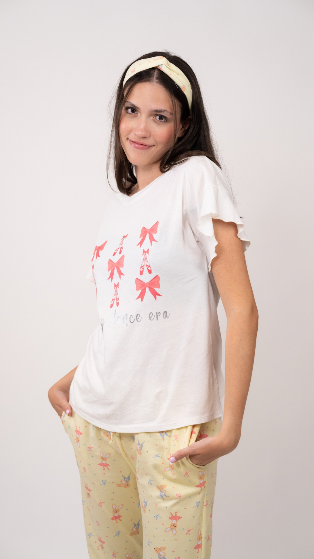 Pijama Clásica Ballet 2 piezas , blusa  manga corta  , y pantalón con bolsas 